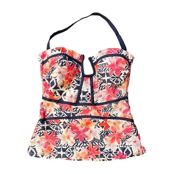 Island Escape Convertible Antigua La Flor Printed Strapless Tankini Top - Picture 3 of 8